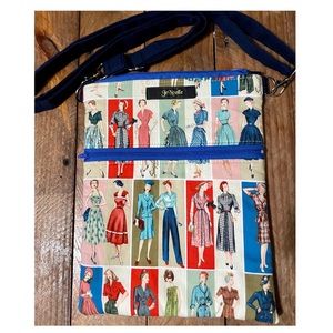 JeNoelle Handcrafted crossbody bag in Simplicity Retro Style models pattern.